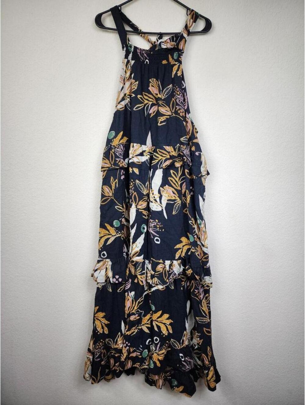 Free People 100% Cotton Small Long Black Floral Dress - Picture 1 of 4